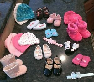 Adorable Size 1 2 Baby Girl Shoes Hats Socks More Lot of 18 Items Total