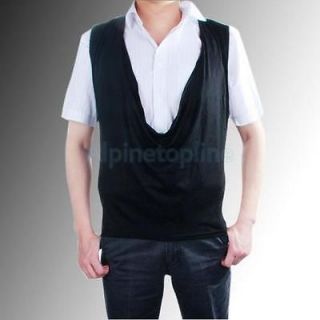 Mens Low Cut Casual Slim Vest Cowl Neck T Shirt Black
