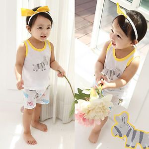 Korea 2 Pcs Toddler Kids Girls Clothes Outfits Homewear Tank Top Shorts" Pony "