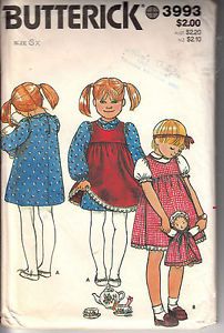 Butterick 3993 Vtg 70's Girl's Dress Jumper and Doll Pattern Size 6X
