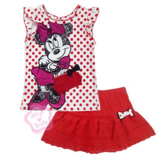 Cute Girls Outfits Kids Short Sleeve Polka Dots T Shirt Red Skirt Size 3 7