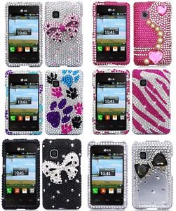 For LG 840G Full Diamond Bling Pink Silver Hard Snap on Cover Case Accessories