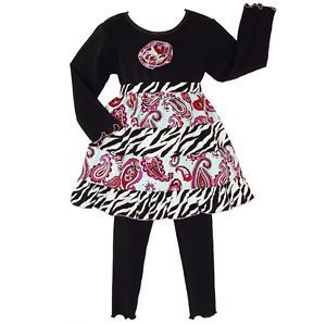 Baby Girls 2 3T Cotton Paisley Zebra Shirt Leggings Outfit Kids Clothing Set