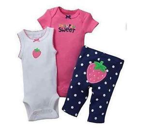 Carters Baby Girl Clothes 3 Piece Set Pink Blue Bodysuit Pants 12 Months