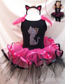 Christmas Halloween Kitty Cat Girls Party Costume Ballet Leotard Tutu Dress 2 8Y
