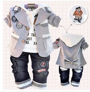 2013 New Children Clothing Sets Cotton Coat T Shirt Pants Baby Boy Kid Three