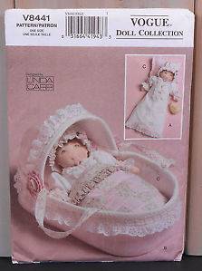 Pattern Vogue 8441 Baby Doll Carrier Bed Nightgown Clothes Hat Quilt Blanket Sew