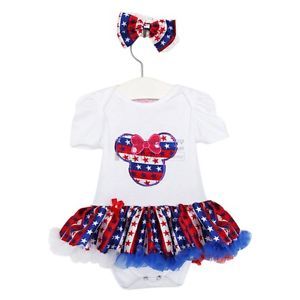 2pcs Minnie Newborn Baby Girl Headband Romper Dress Clothes Outfit Flag Sz 0 3M