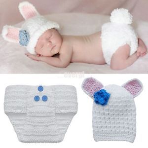 Baby Girls Boy Newborn 9M Knit Crochet White Rabbit Clothes Photo Prop Outfits