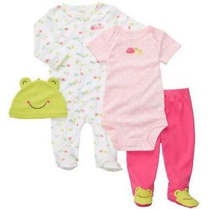 Carters Newborn 3 6 9 Months Baby Girl 4 Piece Frog Outfit Set Pink Clothes