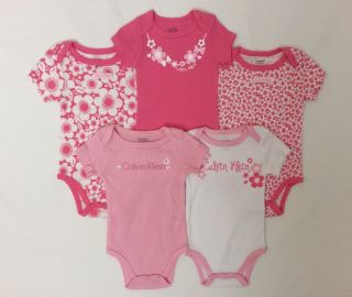 New Calvin Klein Baby Girl Designer Clothes 5 PK Pink Bodysuits 3 6 Months