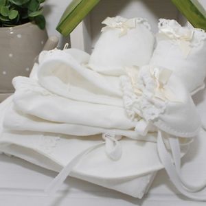 DIY White New Baby Girls Infant Summer Clothes Clothing Bib Mittens Hat Lot Set