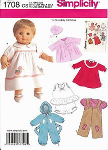 Simplicity 1708 Sewing Pattern 15" inch Baby Doll Clothes Snow Suit Dress Romper