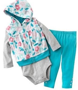 Carters Baby Girl Floral Microfleece Hooded Jacket Vest 3 Piece Set Newborn