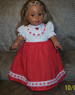 Clothes for 18" AG 16" Bitty Baby Red White Dress w Lace Handmade