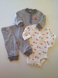 Carter's Newborn 3 Piece Baby Boy Fox Layette Outfit Fall Clothes Bodysuit