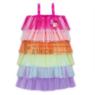 Girl Kid Rainbow Ruffle Layered Tulle Veil Dress Colorful Tutu Dress 4 5 Years