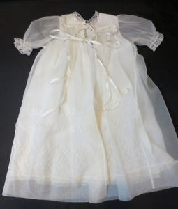 Vintage Antique Baby Clothes Gown Dress Christening Baptismal Sheer Embroidered