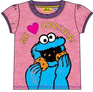Sesame Street Cookie Monster Pink Tee Shirt Young Girls 1 2 3 4 5 6 Years BNWT