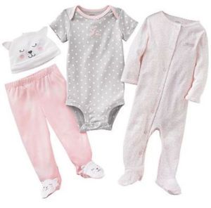 Carters Clothes Newborn 3 6 9 12 Months Baby Girl 4 Piece Kitty Pink Set Outfit