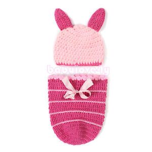 2pcs Baby Toddler Newborn Girl Bunny Cap Hat Bow Sleeping Bag Photo Prop Clothes