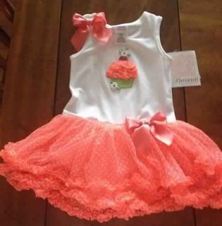 New Bonnie Jean Toddler Girl Neon Orange Birthday Cupcake Tutu Dress 24 Month