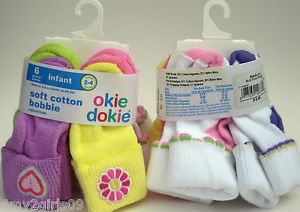 6 Pair Baby Okie Dokie Bootie Socks Girls New Pink Purple White Baby Shower Gift