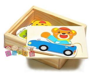 Wooden Bear Changing Clothes Traffic Tool Puzzle Matching Board Baby Early Toy