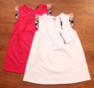 New Authentic Burberry Girls Check Ruffle Pique Cotton Dress Retail Price $115