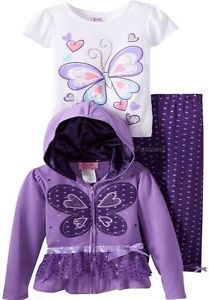New Baby Girls "Purple Glitter Butterfly" Size 12M Jacket 3pc Pant Clothes
