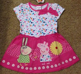 Girls Peppa Pig Rebecca Polka Dot Daisy Pink Spring Dress Sz 2 6
