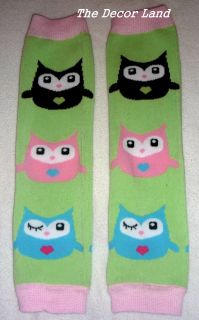 Pink Green Owl Face Leg Warmers Socks Leggings Infant Toddler Baby Legs Girls