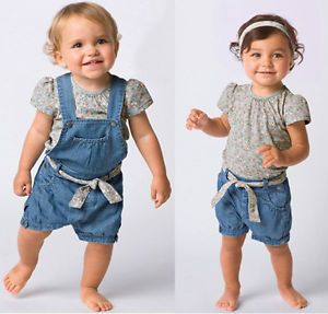 3pcs Baby Girl Kids Floral Top Waistband Bib Pants Overalls Outfit Clothes 4 5Y