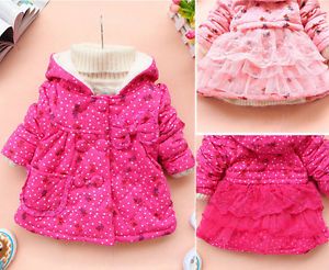 Cute Baby Girls Bear Polka Dot Clothes Candy Color Winter Jacket Gown Clothing