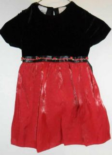 Baby Toddler Dress Size 4T Dressy Red Sparkle Black Ribbons Red Roses Nice
