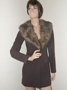 Baby Phat "Diva" Brown Pin Strip Blazers Jacket w Faux Fur Collar Sz s $168