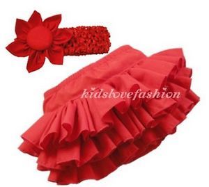 Baby Girls Clothing Ruffle Pants Bloomers Nappy Skirt Headband Set Red 3 6 Mos