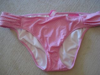 Victoria's Secret Swimsuit Bikini Bottom L Shimmer Pink Baby Pink Polka Dot
