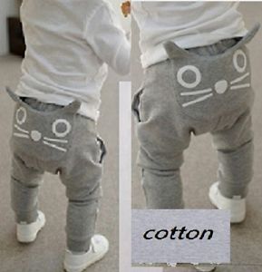 Cartoon "Whisker Cat" Pants Trousers Leggings Baby Boys Kids Clothing 5 6Y Grey