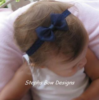 Navy Blue Sheer Dainty Hair Bow Headband Baby Toddler