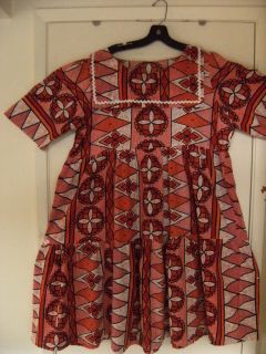 Vintage Hawaiian 70s Mumu Baby Doll Dress Red Pinks White Black Orange XL