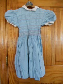 Vintage Girl's Dress Baby Doll Blue Cotton Short Sleeve 1950's Size 6X