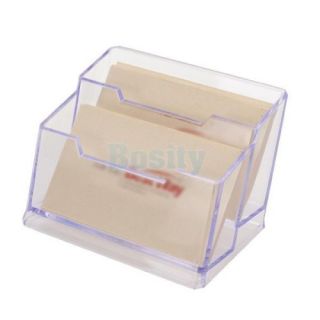 3X Clear Plastic Desktop Business Card Holder Display Stand 2 Compartments Tier