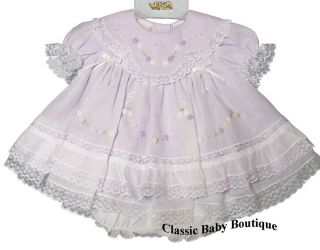 Will'Beth Lavender Heirloom Lace 2pc Dress Preemie Bloomers Baby Girls