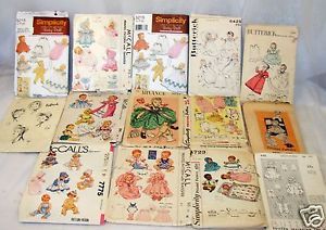 Lot of 14 Vintage Baby Doll Sewing Patterns Clothes Girl Hats and Rag Doll