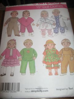 Simplicity 15 ' Boy Girl Baby Doll Clothes Pattern Designed by Teri