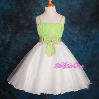 Diamante Flower Girl Dress Wedding Pageant Party Green White Toddler 4 5 FG190