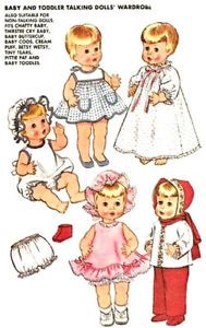 Vintage Baby Doll Clothes Pattern 6513 15" 17" or 19" 21" Kissy Toodles