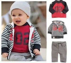 3pc New Baby Boys Striped Jacket T Shirt Pants Clothing Suit Outfits Sets