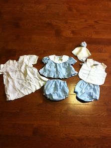 Vintage 1950s Baby Clothing Dress Rubber Pants Hat Boys Girls Twins Newborn Doll